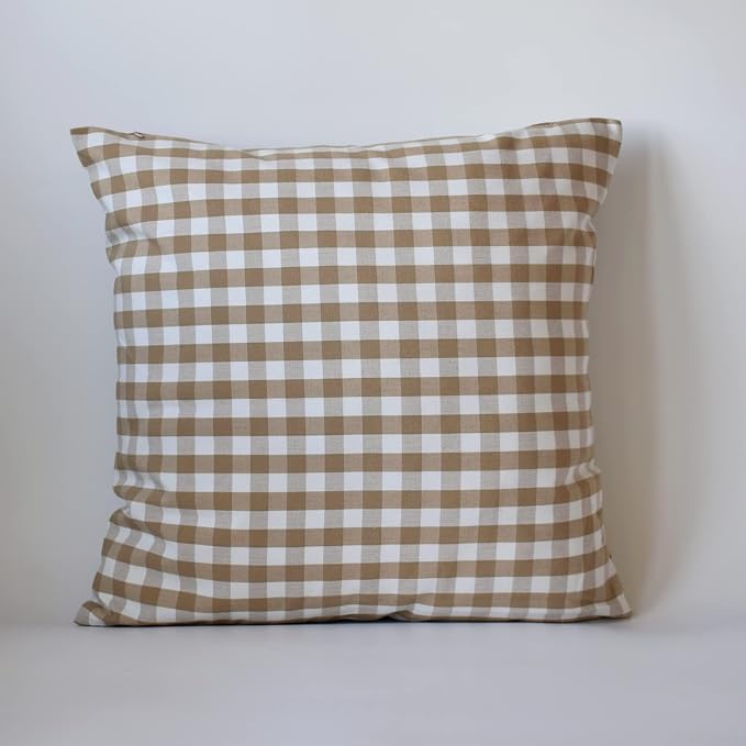 HOPLEE Farmhouse 22 Inch Fall Pillow Cover Cushion Cover with Buffalo Plaid, Solid Beige, Striped and Gingham Plaid Design 22x22 Inches,4 Pack