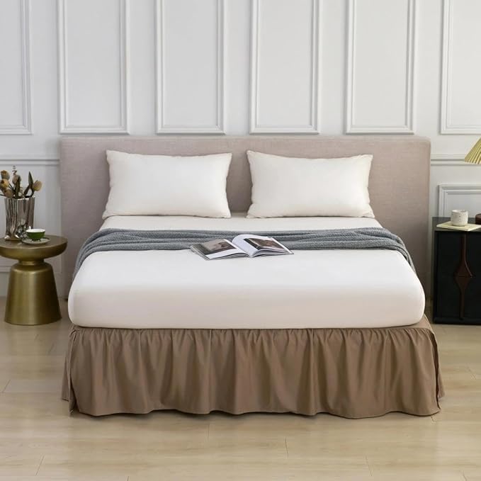 Bed Skirt Queen Size Ruffled Bed Skirt, 12'' Queen Dust Ruffle Bed Skirts | With Split Corners, Dust Ruffle with Platform, Microfiber, Breathable, Soft, Easy Fit, Mocha