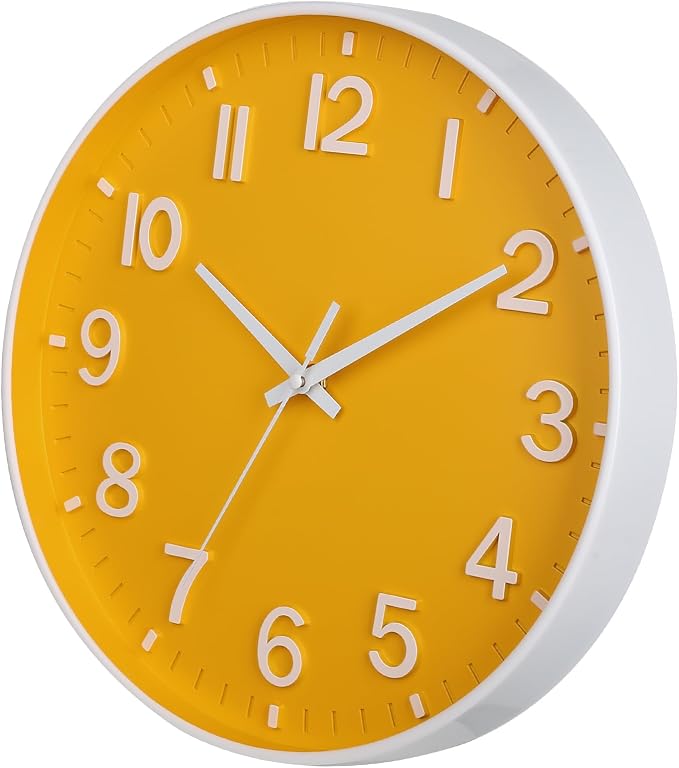 HZDHCLH 12 Inch Silent Wall Clock Battery Operated Non Ticking Yellow | for Living Room Bedroom Kitchen Office (orange color)