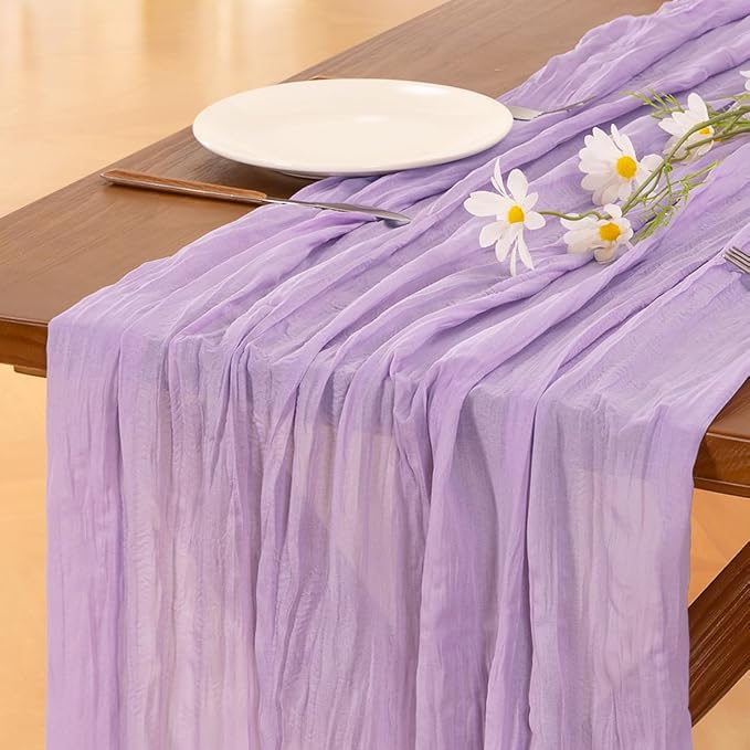 Cheesecloth Table Runner Fall Boho Wedding Birthday Party Home Decor | Lilac Purple 6pcs Rustic Gauze 10FT Cheese Cloth Sheer Farmhouse Runner for Baby Shower Bridal Holiday Decorations