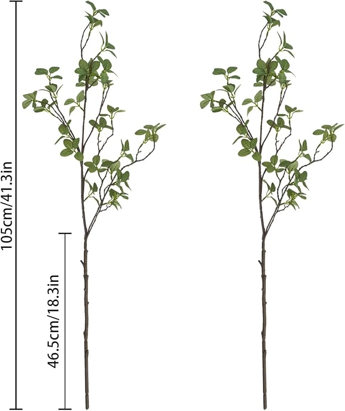 41” Artificial Greenery Stems, Long Fake Plant Twigs Faux Greenery Branches for Tall Vase Home Party Wedding Office Decor (4 Pcs)
