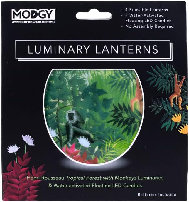 MODGY Luminary Lanterns Candle Holder Decorative Indoor Outdoor Decor, Lanterns for Wedding Centerpiece Decoration Outside Patio 4-Pack, with Flameless Floating LED Candles Rousseau Monkeys