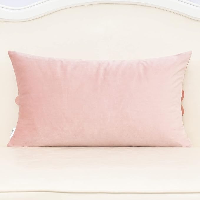 Alerfa 3D Flower Handmade Throw Pillow Cover Decorative Pink Velvet Pillowcase Cushion Cover with Hidden Zipper for Couch Bed Living Room Home Decor 12x20 Inches
