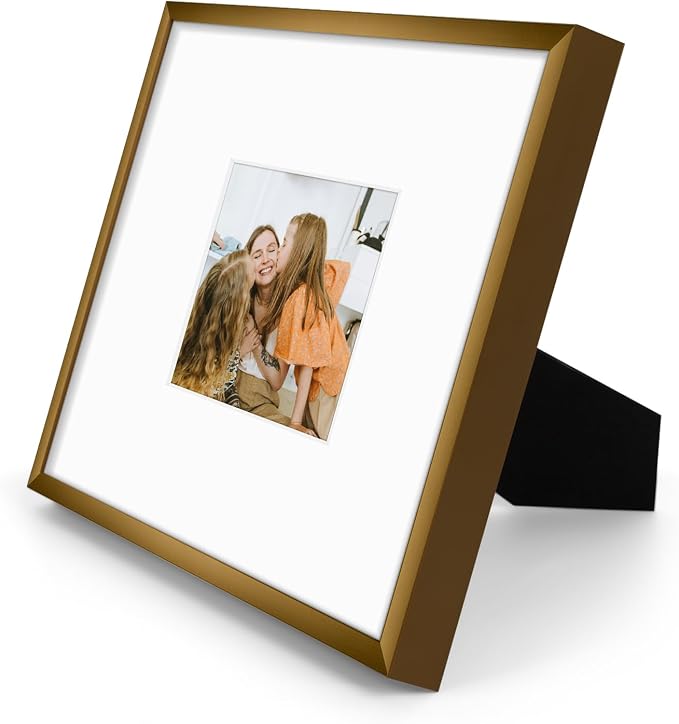 Frametory 2 Pack 8x8 Aluminum Frame with Mat for 4x4 Photo, Bronze