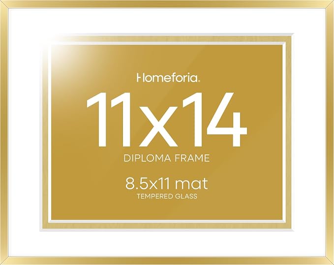 Homeforia 11x14 Gold Diploma Frame, High-End Metal, 8.5x11 Mat, Glass