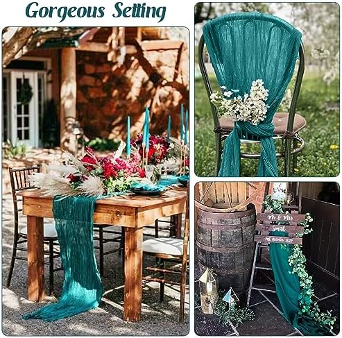 Teal 10FT Cheesecloth Table Runner Boho Gauze Fabric Table Runner Rustic Sheer Runner for Wedding Bridal Baby Shower Birthday Party Boho Table Decor（1 Pack Teal）