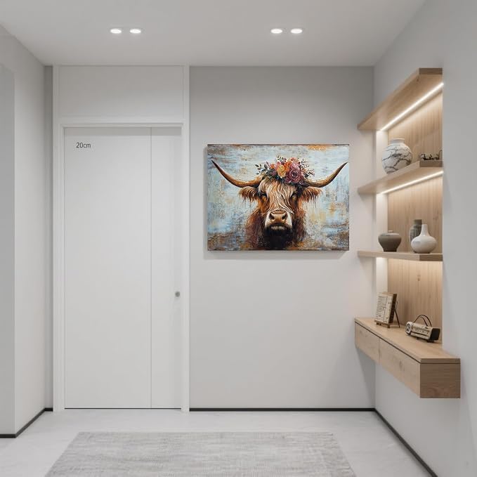 Canvas Wall Art Decor Wall Art Picutures for Living Room Artwork for Wall Decor Highland Cow Wall Art Prints Vintage Wall Art Decor Artwork for Walls Home Bedroom Office Decorations 24" X 36"