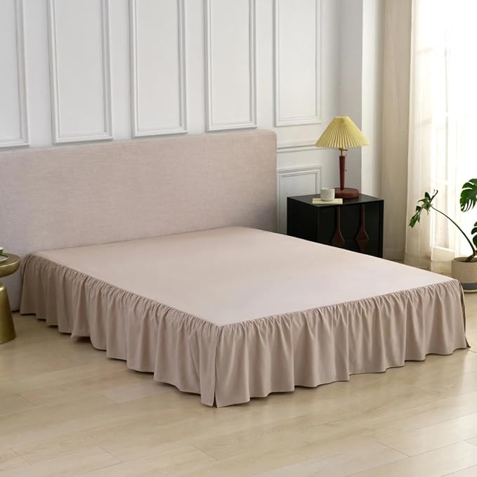 Bed Skirt Full Size Ruffled Bed Skirt, 16'' Full Dust Ruffle Bed Skirts | With Split Corners, Dust Ruffle with Platform, Microfiber, Breathable, Soft, Easy Fit, Almond