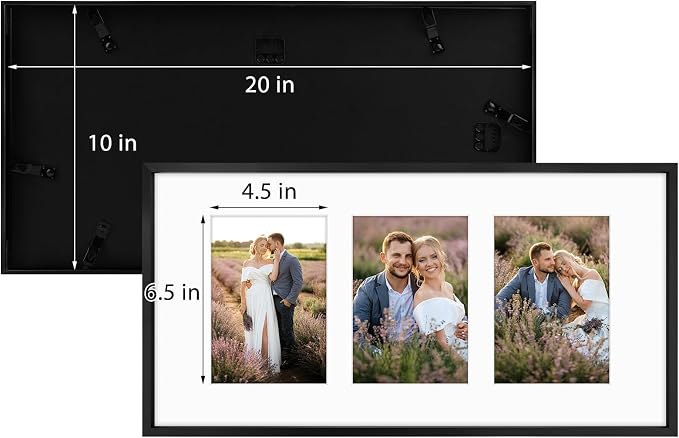 Golden State Art 10x20 Collage Frame w/Mat for 3 5x7 Photos Black 1 Pack