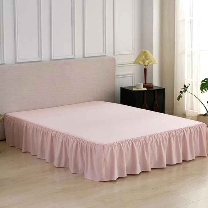 Bed Skirt Queen Size Ruffled Bed Skirt, 18'' Queen Dust Ruffle Bed Skirts | With Split Corners, Dust Ruffle with Platform, Microfiber, Breathable, Soft, Easy Fit, Light Pink