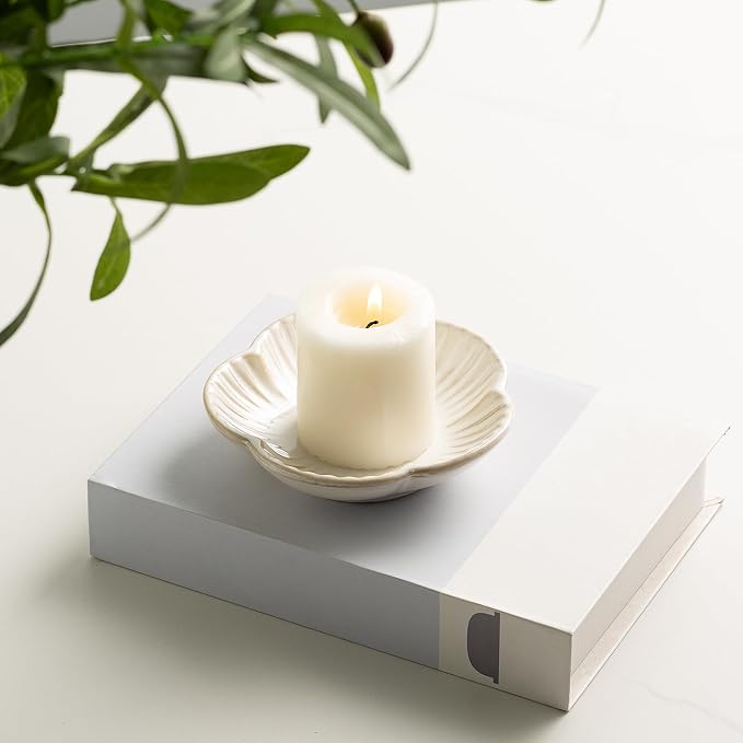 BEUNAIZER Ceramic Pillar Candle Holder Plate, Decorative Candlestick Holder