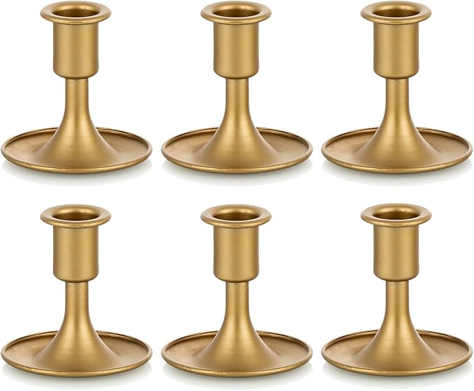 Candlestick Holders Taper Candle Holders, Romadedi Gold Candle Stick Candle Holder for Table Centerpiece, Wedding Reception, Festive Christmas Mantel Decoration or Home Decor, Set of 6 | for Standard Candlestick, Festive Table Centerpiece, Vintage Home...