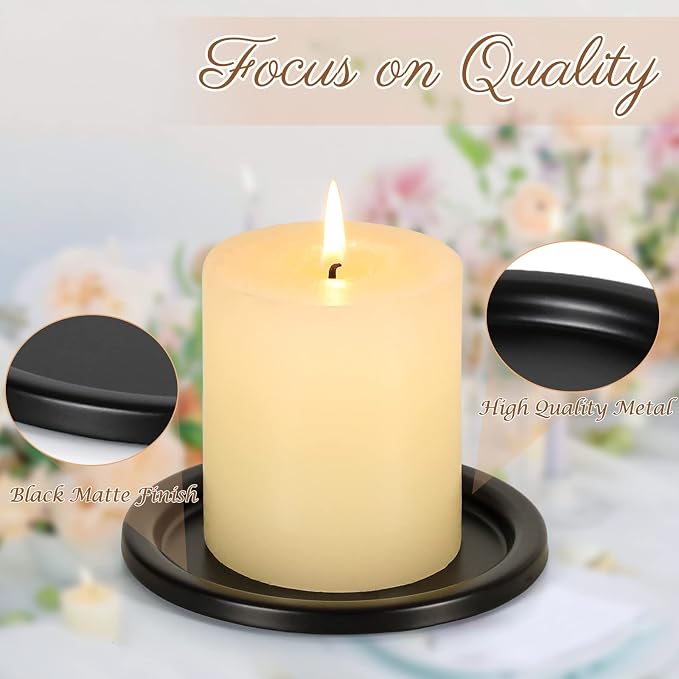 Set of 8 Black Iron Plate Candle Holders 3.8 Inch Decorative Candle Stand