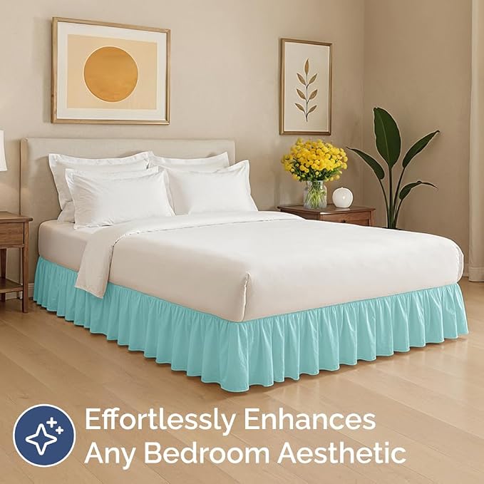 Bedskirt Queen Size Ruffle - Ruffled Bed Skirt - 12 Inch Drop - Spa Blue | Bedskirt with Platform, Ultra-Soft Premium Hotel Quality, Wrinkle Free, Fade & Shrink Resistant, for Women, Men, Kids & Teens