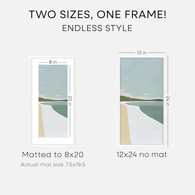 Homeforia 12x24 White Oak Picture Frame, High-End Wood, 8x20 Mat, Glass