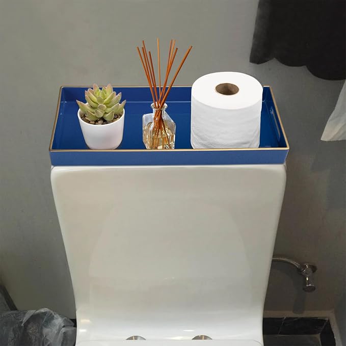 MAONAME Royal Blue Vanity Tray Set of 2, Rectangular Toilet Tank Trays