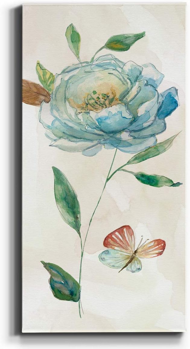 Renditions Gallery Canvas Floral Wall Art Home Paintings & Prints Rose Blue Wash Chic Modern Canvas Romantic Wall Hanging Decorations for Bedroom Office Kitchen Artwork - 8"x16" LT43