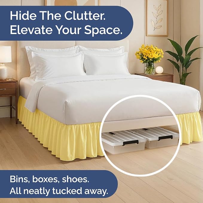 Bedskirt King Size Ruffle - Ruffled Bed Skirt - 12 Inch Drop - Yellow | Bedskirt with Platform, Ultra-Soft Premium Hotel Quality, Wrinkle Free, Fade & Shrink Resistant, for Women, Men, Kids & Teens