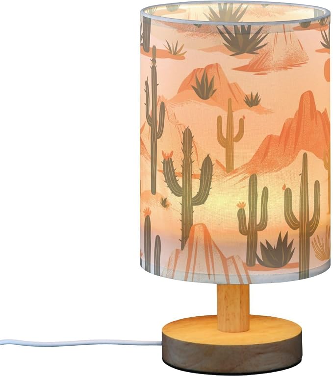 Bedside Table Lamp Western Desert Cactus Mountains Nightstand Lamp with Wood Desk Lamps for Bedroom Living Room Nursery Office Home Decor