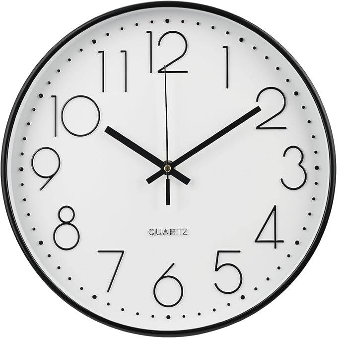 Wall Clock 10 Inch Non-Ticking Silent Modern Simple Style Round Decor Clock Black Stereoscopic Dial Quartz Wall Clocks for Home/Office/School/Living Room/Bedroom/Kitchen