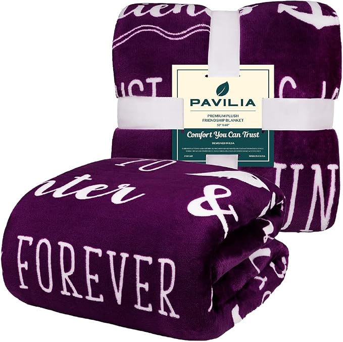 PAVILIA Best Friend Blanket - Friendship Gifts for Women, Soul Sister & Long Distance Bestie Gift, Soft Cozy Fleece Throw with Sentimental Quotes, BFF Birthday Gift Idea, Purple