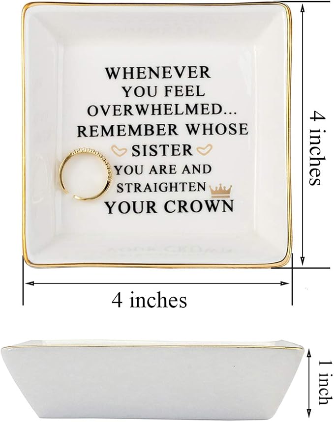 JoycuFF Inspirational Gift for Sister - Sister Gifts for Birthday, Christmas, Mother's Day - Trinket Dish Decorative Ring Dish Jewelry Tray Home Decor