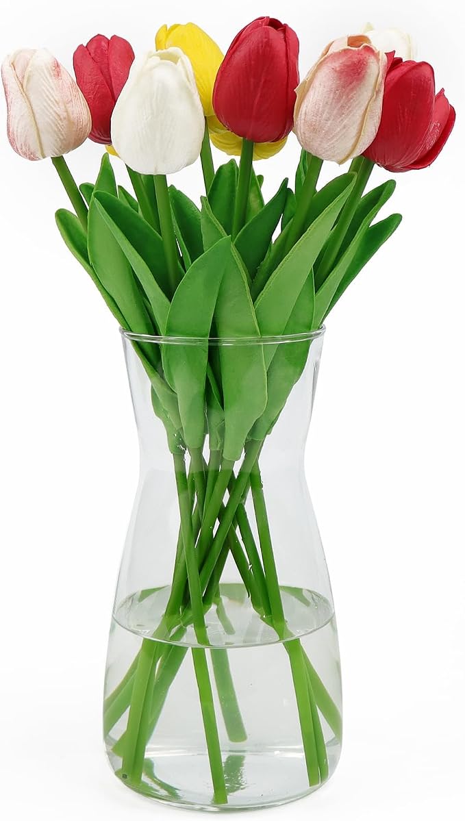 8 Inch Clear Glass Vase for Flowers, Decorative Flower Vase | Wide Mouth Vase, Crystal Glass Flower Vase for Modern Farmhouse, Vintage, Modern Vase for Table Centerpieces, Home Decor