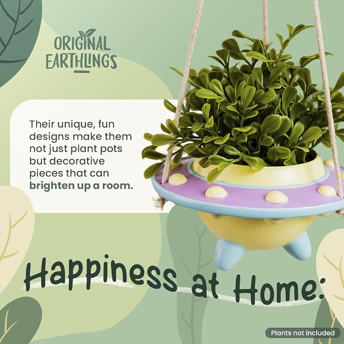 Original Earthlings UFO Hanging Planter, Alien Planter Home Decor - 4 Inch