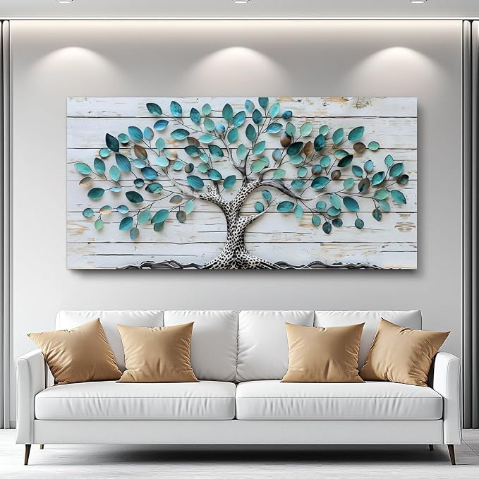 QIYILEXWART Large Wall Decor For Living Room Canvas Wall Art For Office Modern Wall Decorations For Bedroom Green Tree Landscape Painting Abstract Pictures Artwork Room Home Decor 24x48 In