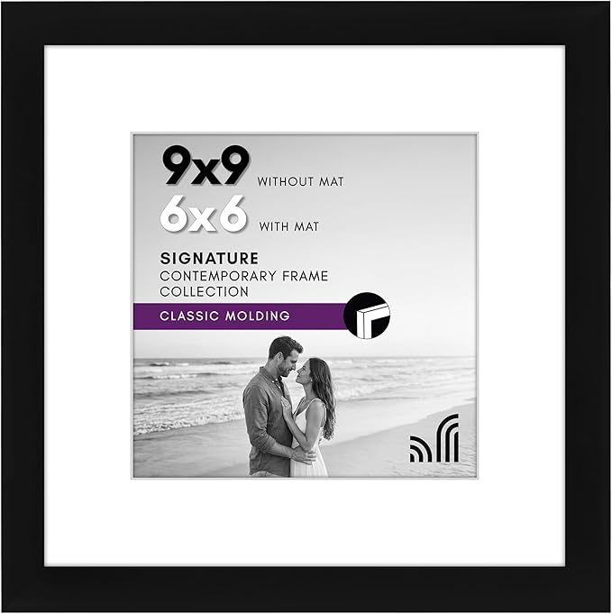 Americanflat 9x9 Picture Frame - Matted to 6x6 - Engineered Wood - Black