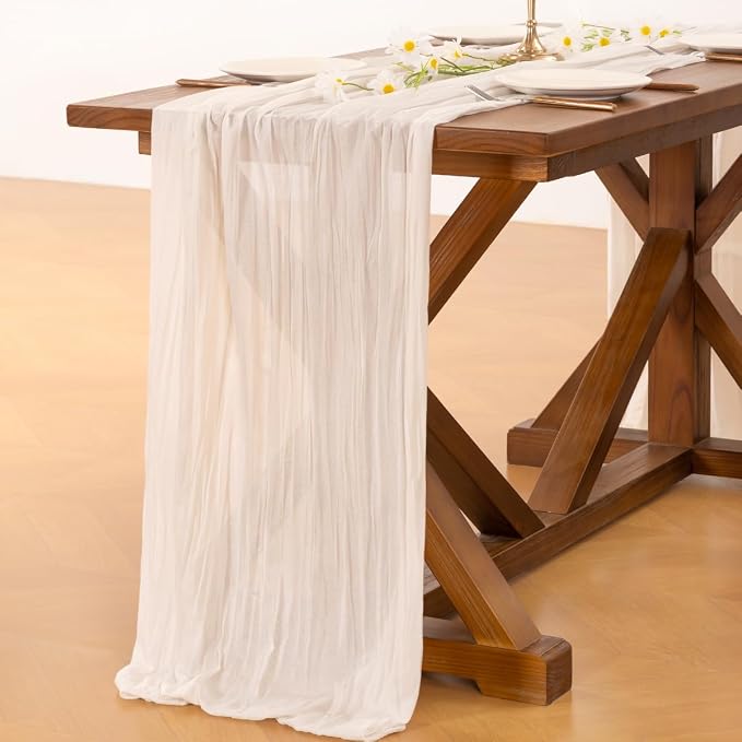 Cheesecloth Table Runner White Fall Boho Wedding Birthday Party Home Decor | Ivory White 10pcs Rustic Gauze 10FT Cheese Cloth Sheer Farmhouse Dining Runner for Baby Shower Bridal Holiday Decorations