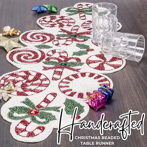 Alpha Living Home Beaded Christmas Table Runner 13x36