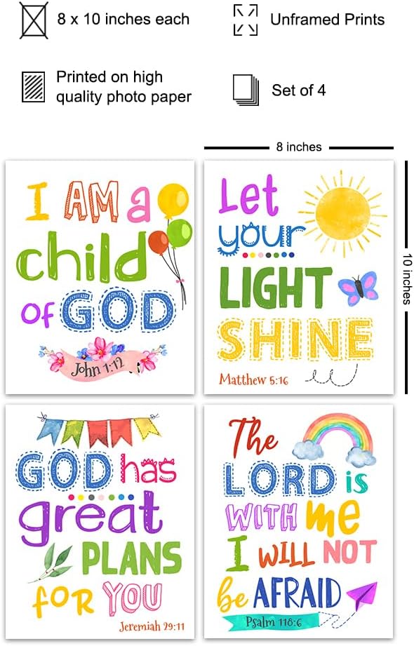 Bible Verse Wall Art - Scripture Wall Art - Christian Artwork for Kids, Boys, Girls Bedroom - Religious Gifts for Kids - Aesthetic Collage Kit - God Decor - Positive Inspirational Quotes