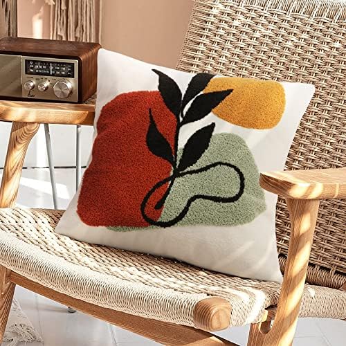 Merrycolor Abstract Boho Tufted Throw Pillow Covers 18x18 Mid Century Modern Pillow Covers Boho Pillows Decorative Throw Pillow Case Minimalist Bohemian Aesthetic Pillow Covers for Bed Couch Home,1PC