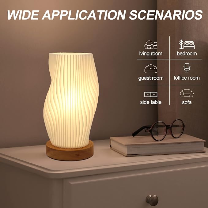 Dimmable Small Table Lamp with Rotary Switch, Striped Bedside Night Light