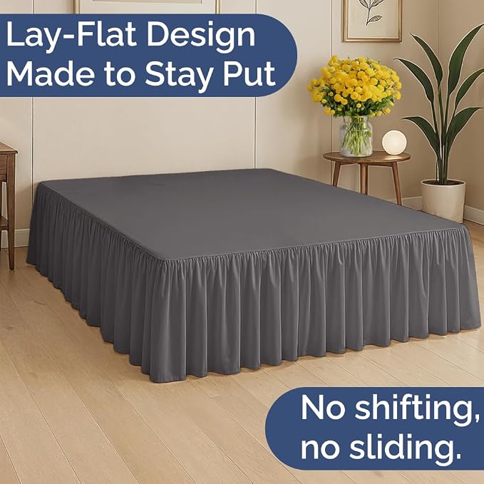 Bedskirt King Size Ruffle - Ruffled Bed Skirt - 12 Inch Drop - Dark Grey | Bedskirt with Platform, Ultra-Soft Premium Hotel Quality, Wrinkle Free, Fade & Shrink Resistant, for Women, Men, Kids & Teens