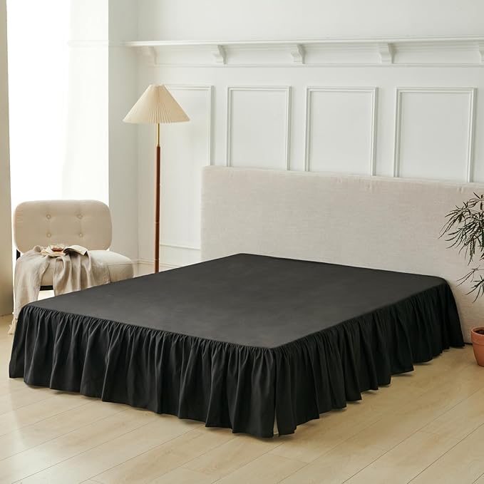 Bed Skirt Queen Size Ruffled Bed Skirt, 18'' Queen Dust Ruffle Bed Skirts | With Split Corners, Dust Ruffle with Platform, Microfiber, Breathable, Soft, Easy Fit, Black