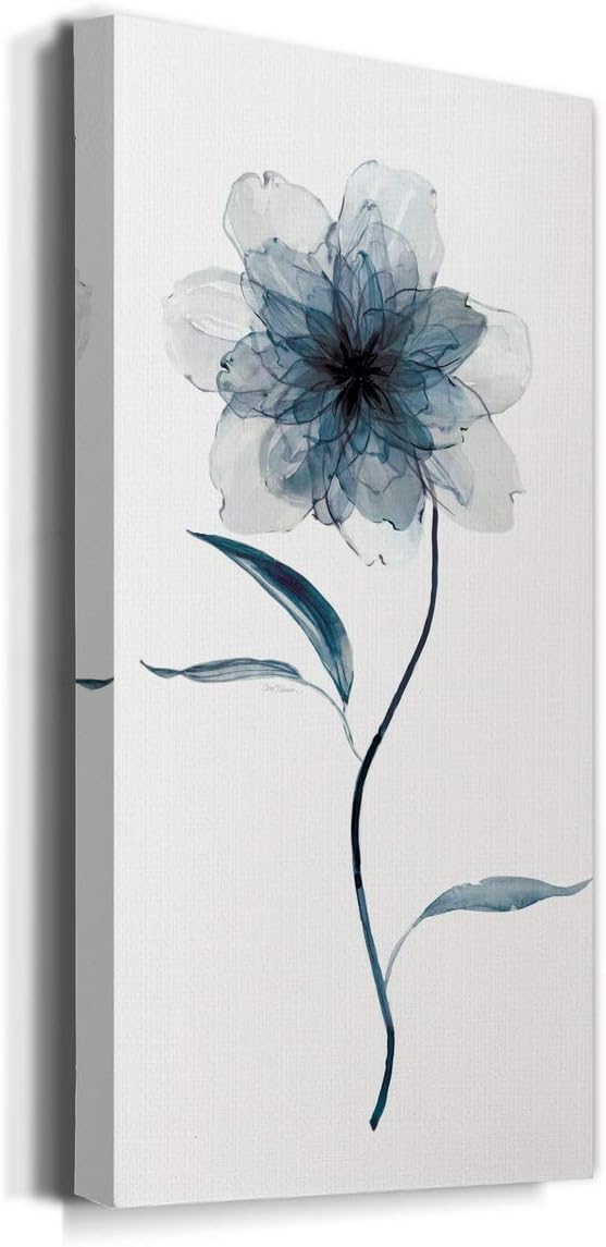 Renditions Gallery Canvas Floral Wall Art Paintings & Prints Delicate Indigo Flower Modern Nature Wall Hanging Canvas Artwork Decorations for Bedroom Office Kitchen - 12"x24" LT43