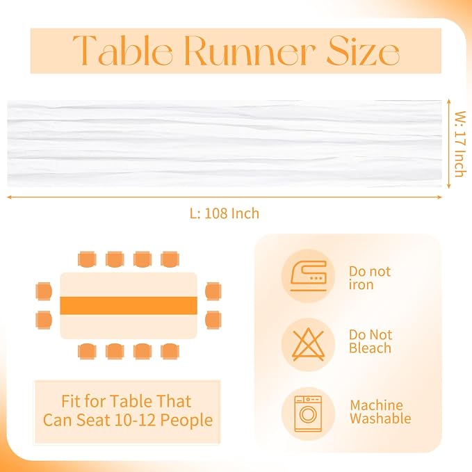 10 Pack White Cheesecloth Table Runner 17x108 Inch Boho Gauze Cheese Cloth Table Runners for Wedding Party Baby Shower Birthday Home Decor