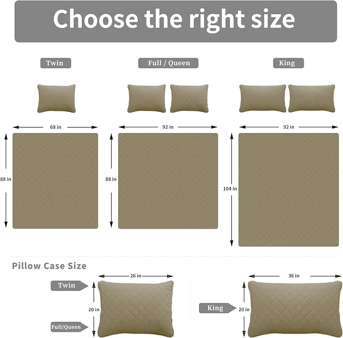 Easy-Going Reversible Quilt Set King, Bedspread with 2 Shams, Beige/Beige | Machine Washable Lightweight Bed Comforter, 1 Quilt + 2 Pillow Shams, All Season Bed Coverlets for Bedroom