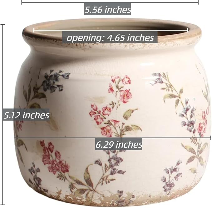 Xiaan Jiaju Flower Pots, Vintage Antique Ceramic Planters for Indoor Plants | 6.29" Decorative Vase & Plant Pots With Drainage, French Country Home Room Decor, Gardening & Housewarming Gifts