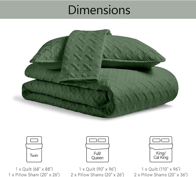 FLYMME Olive Green Twin Quilt Bedding Set Thin Lightweight Bedspreads,Modern Style Geometric Weave Stripe Pattern,Soft Microfiber Bed Coverlet for All Season (1 Quilt, 1Sham)