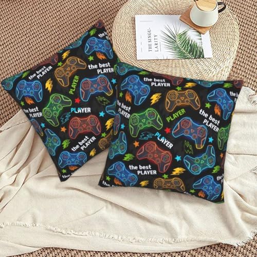 Perinsto Gamer Gaming Throw Pillow Covers Set of 2 Colorful Game Gamepads Decorative Pillowcases Soft Cushion Covers for Sofa Couch Bed Home Decor, 20"X20"