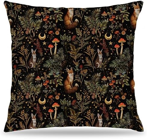 Dark Witchy Forest Woodland Animals Throw Pillow Covers 18x18