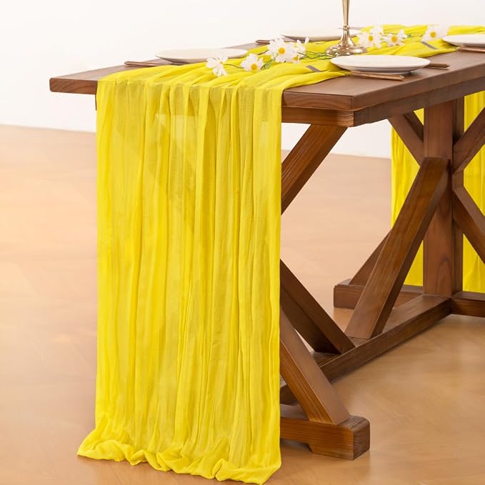 Cheesecloth Table Runner Fall Boho Wedding Birthday Party Home Decor | Yellow 6pcs Rustic Gauze 10FT Cheese Cloth Sheer Farmhouse Dining Runner for Baby Shower Bridal Holiday Decorations