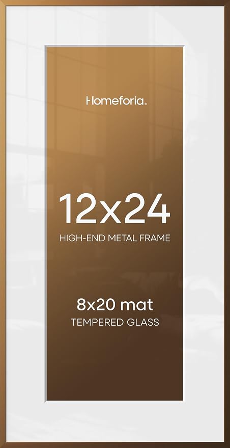 Homeforia 12x24 Bronze Picture Frame, High-End Metal, 8x20 Mat, Glass