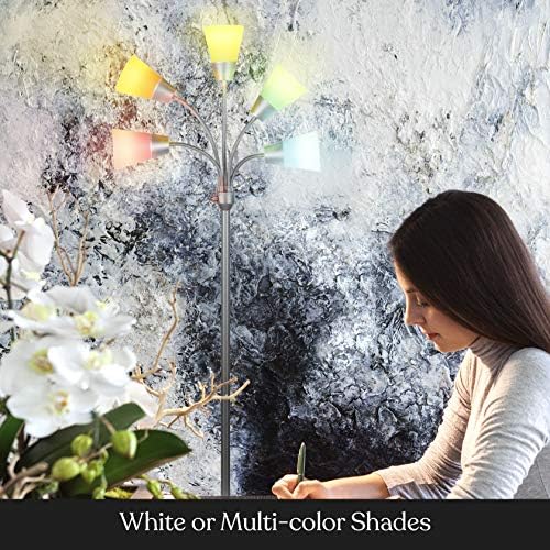 Brightech Medusa Modern LED Floor Lamp – Multi Head Floor Lamp for Living Rooms & Offices – Tall Lamp with Interchangeable Shade, Standing Lamp with 5 LED Bulbs for Hobbies - Silver