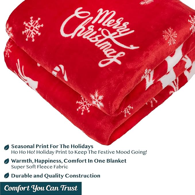 PAVILIA Christmas Throw Blanket | Holiday Christmas Reindeer Snowflakes Fleece Blanket | Soft, Plush, Warm Winter Cabin Throw, 50x60 (Red Reindeer)