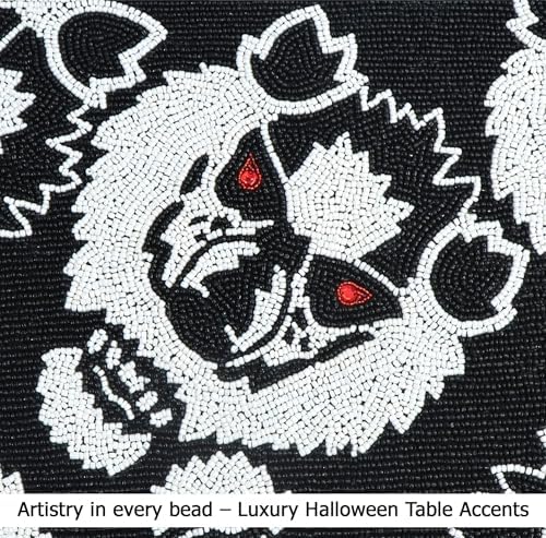 COTTON CRAFT Halloween Beaded Table Runner - Black White Werewolves