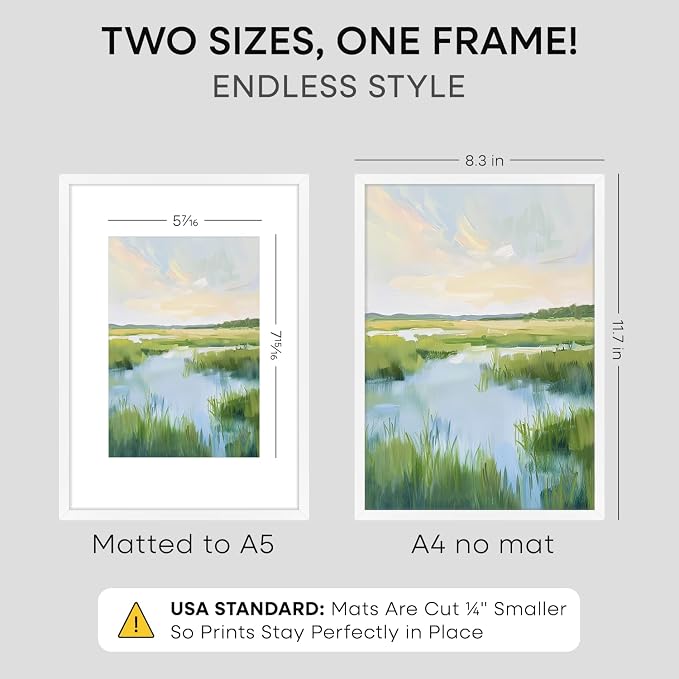 Homeforia A4 White Picture Frame, High-End Metal, A5 Mat, Glass